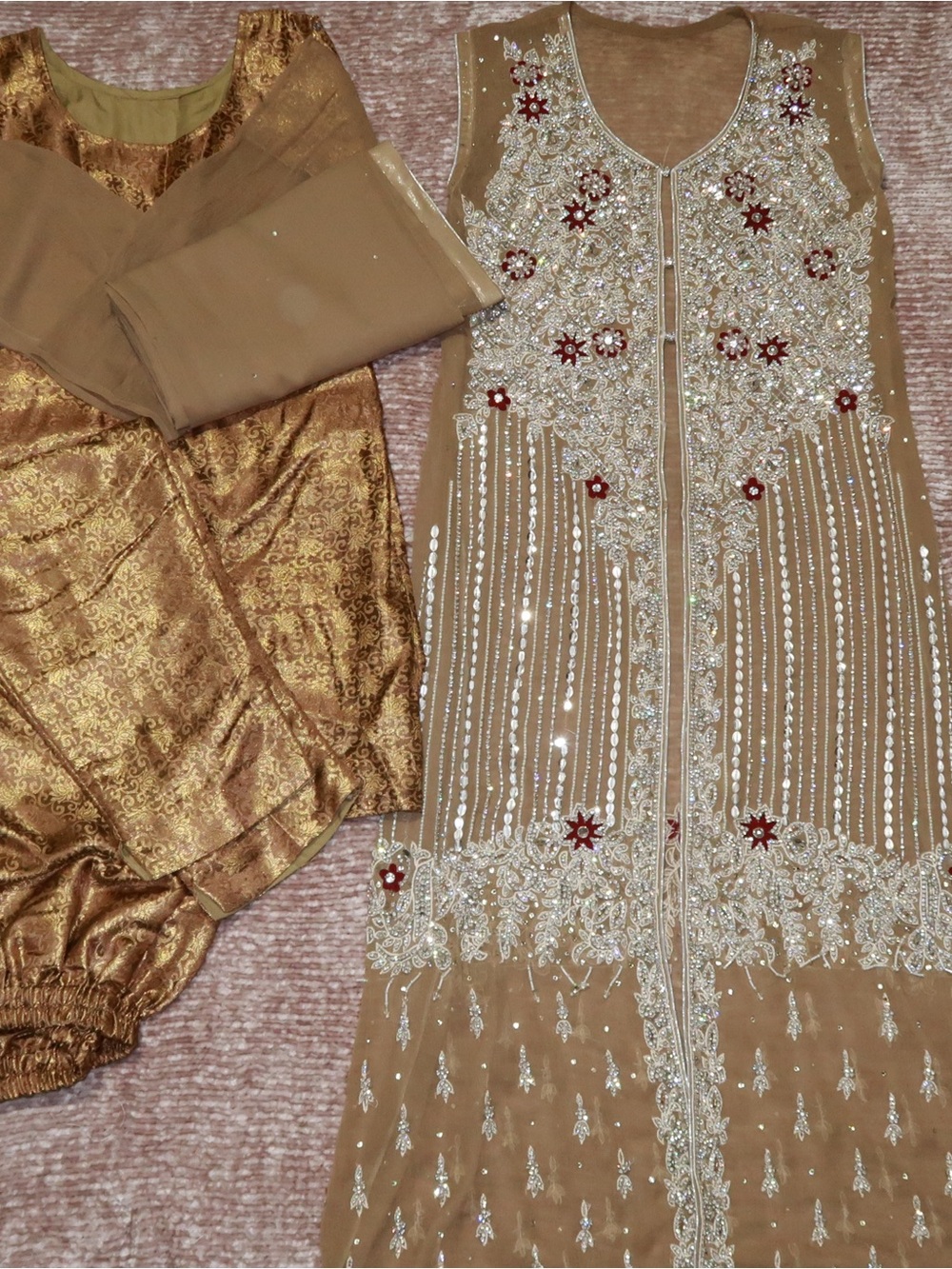 Embellished Women's Anarkali in Gold-Tan